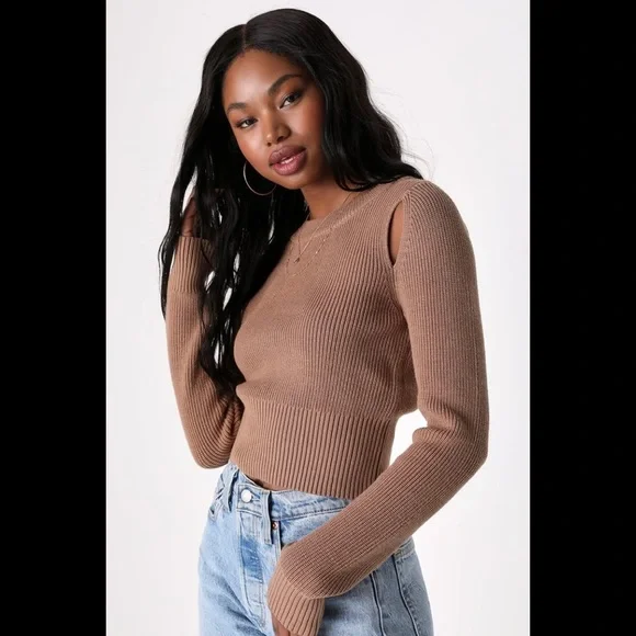 NWT LULUS Autumn Breeze Tan Cutout Pullover Sweater - Picture 6 of 9